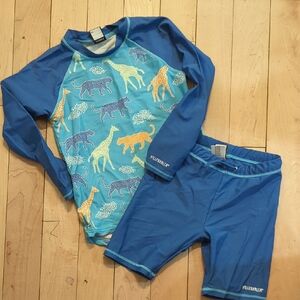 Blue Kids Rash Guard Swim Set with Safari Print
